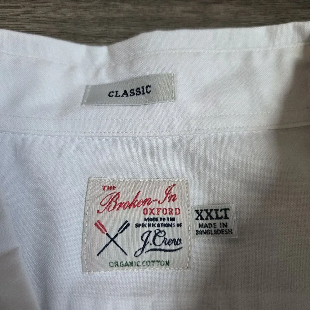 J Crew Broken In Oxford Shirt Mens XXLT XXL Tall White SS Organic Cotton
